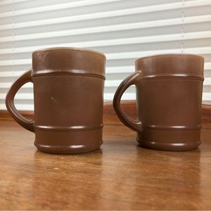 Two Vintage Anchor Hocking Fire King Ranger Barrel Glass Coffee Mugs Cups Brown